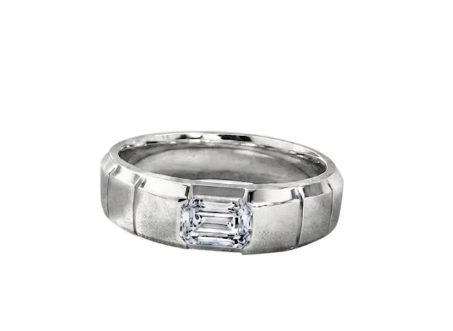 Matte Finish Diamond Block Wedding Band in Platinum