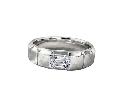 Matte Finish Diamond Block Wedding Band in Platinum