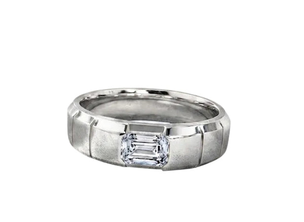 Matte Finish Diamond Block Wedding Band in Platinum