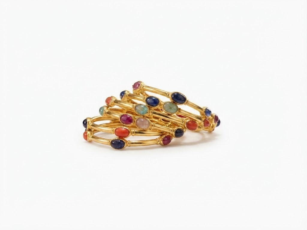 Multi-Stone Gemstone Gold Bangle