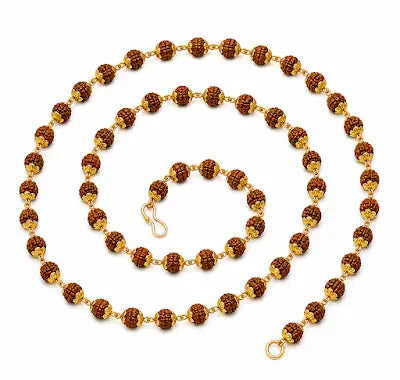 Gold-Capped Rudraksha Mala Chain