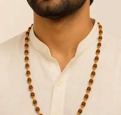 Gold-Capped Rudraksha Mala Chain