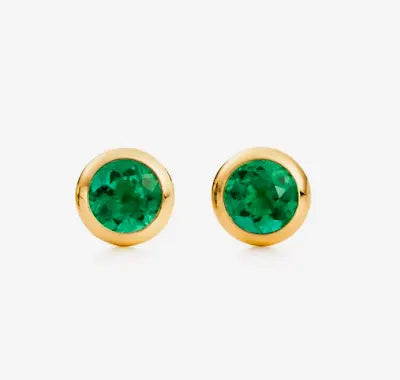 Round Bezel-Set Emerald Stud Earrings