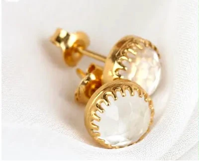 Scalloped Edge White Topaz Stud Earrings