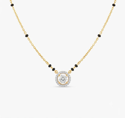Traditional Black Bead Halo Diamond Mangalsutra