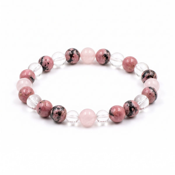 Rhodonite with clear quartz and rose quartz