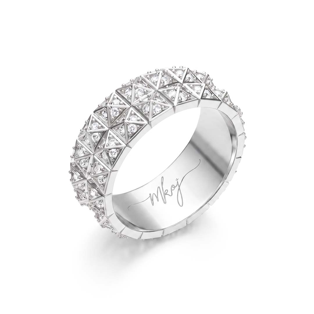 Pyramid Stud Pavé Diamond Wedding Band