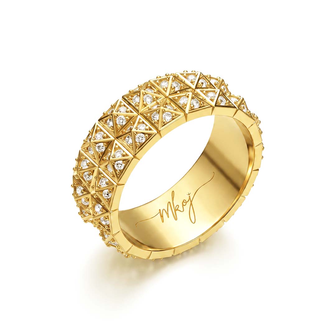 Pyramid Stud Pavé Diamond Wedding Band