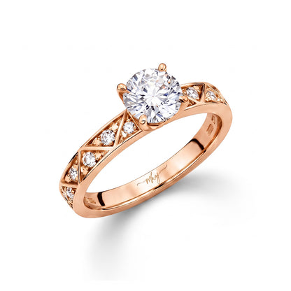 Elegant  Mosaic Geometric Pavé Diamond Solitaire Engagement Ring