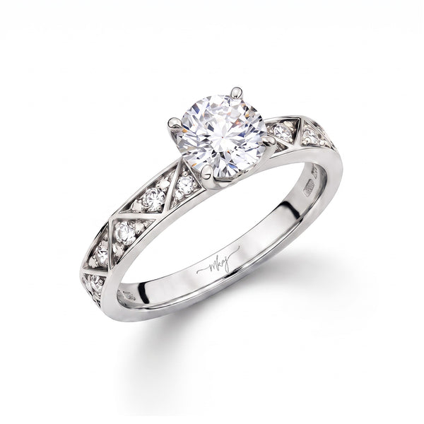 Elegant  Mosaic Geometric Pavé Diamond Solitaire Engagement Ring