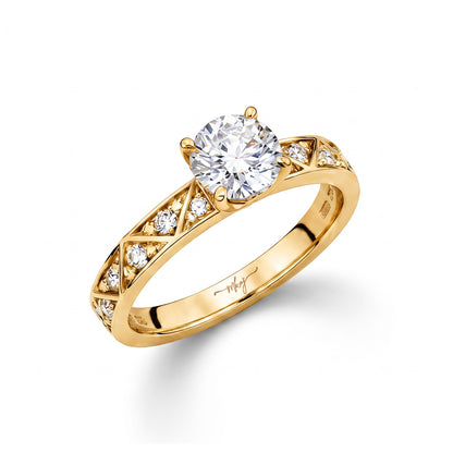 Elegant  Mosaic Geometric Pavé Diamond Solitaire Engagement Ring