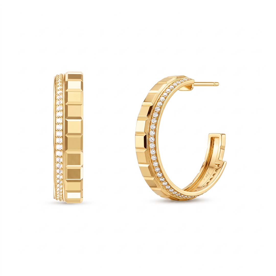 14K Geometric Segmented Diamond Hoop Earring