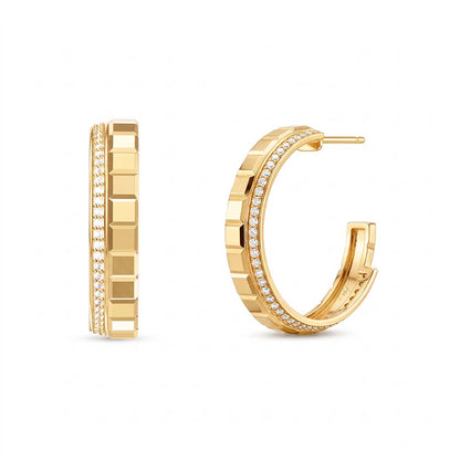 14K Geometric Segmented Diamond Hoop Earring