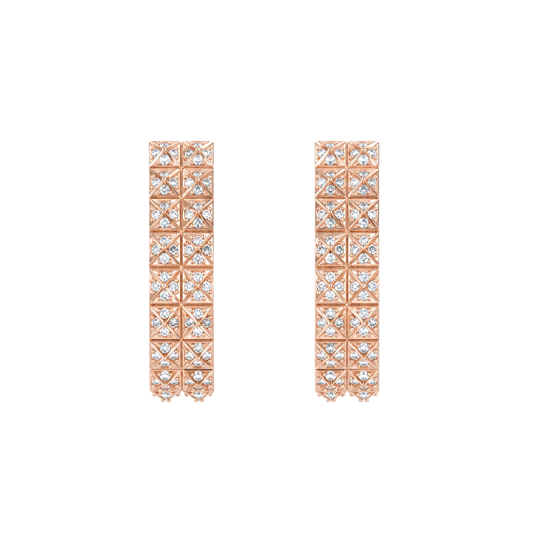 Pyramid Stud Pavé Diamond Hoop Earrings