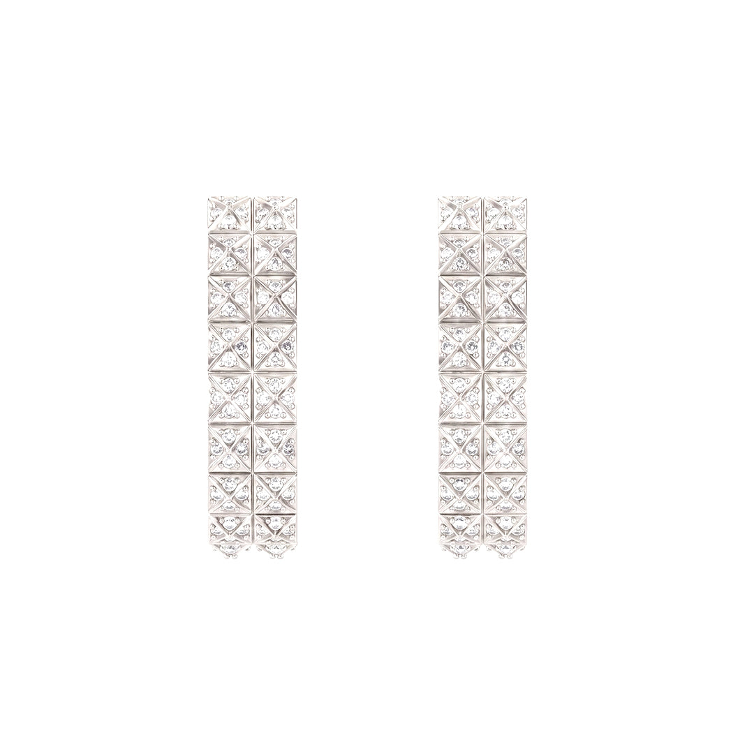 Pyramid Stud Pavé Diamond Hoop Earrings