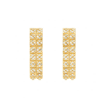 Pyramid Stud Pavé Diamond Hoop Earrings